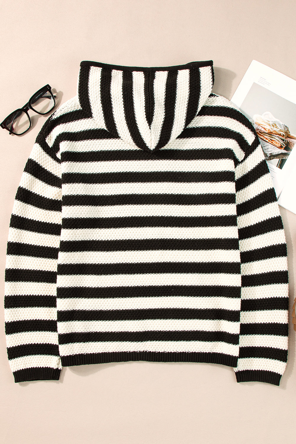 Stripe Hooded Knit Sweater Pocketed Jumper Sweaters | Chuzko.com