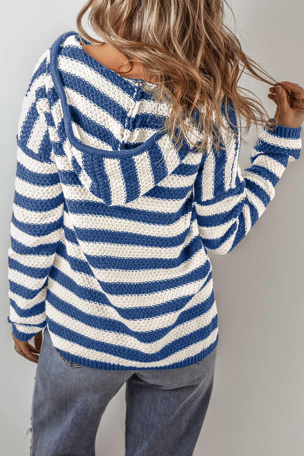 Stripe Hooded Knit Sweater Pocketed Jumper Sweaters | Chuzko.com