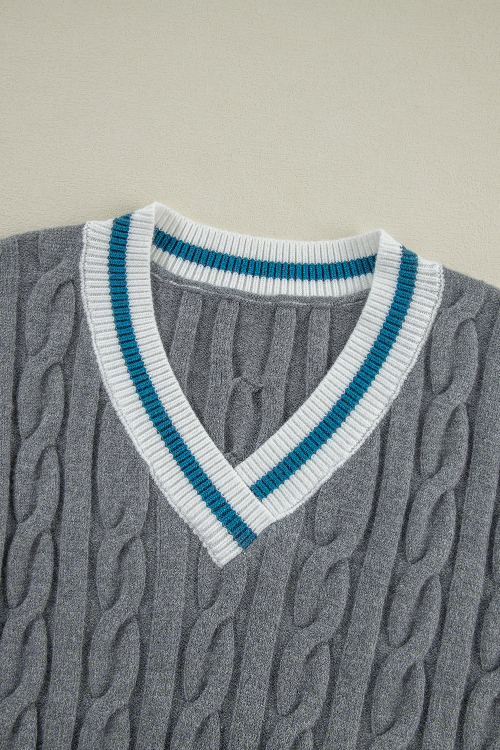 Sporty Striped V-Neck Cable Knit Sweater Classic Jumper Sweaters | Chuzko.com