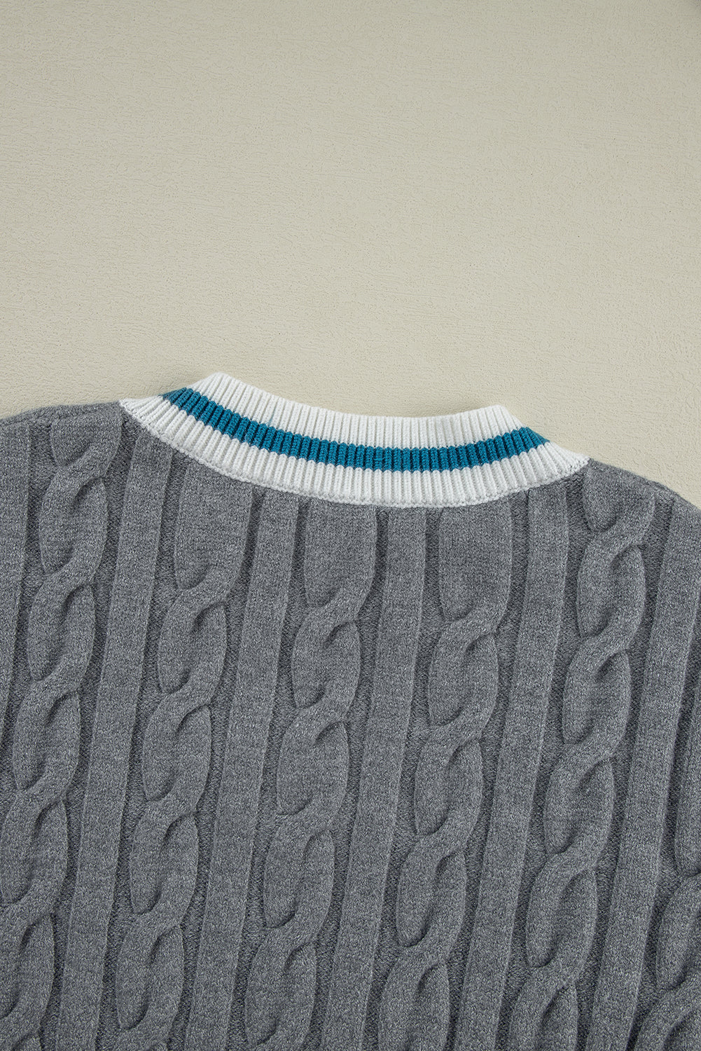 Sporty Striped V-Neck Cable Knit Sweater Classic Jumper Sweaters | Chuzko.com