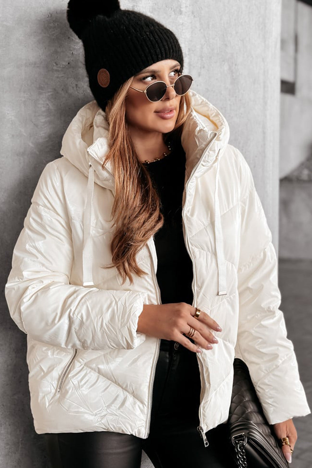 Hooded Puffer Zip-Up Jacket Hip-Length Coat Jackets | Chuzko.com