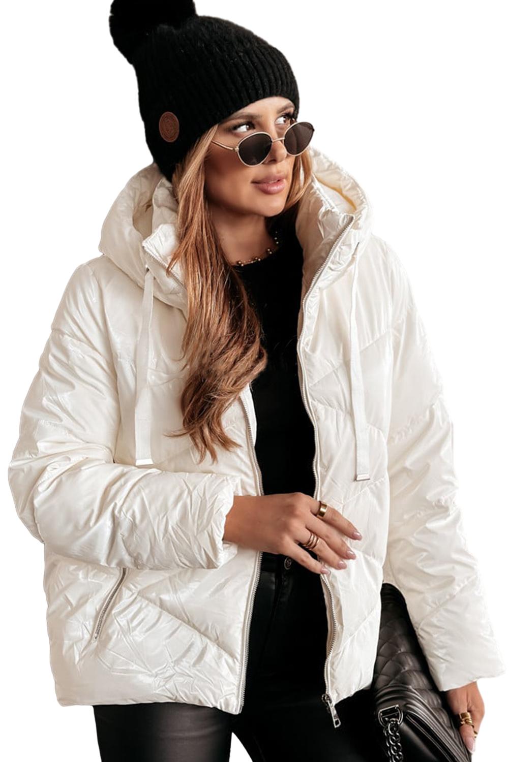 Hooded Puffer Zip-Up Jacket Hip-Length Coat Jackets | Chuzko.com