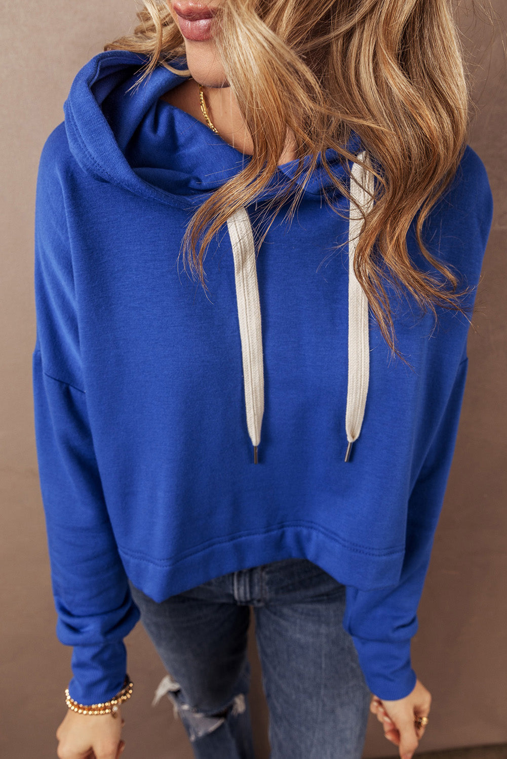 Cropped Hoodie with Drawstring Style Sweatshirts & Hoodies | Chuzko.com