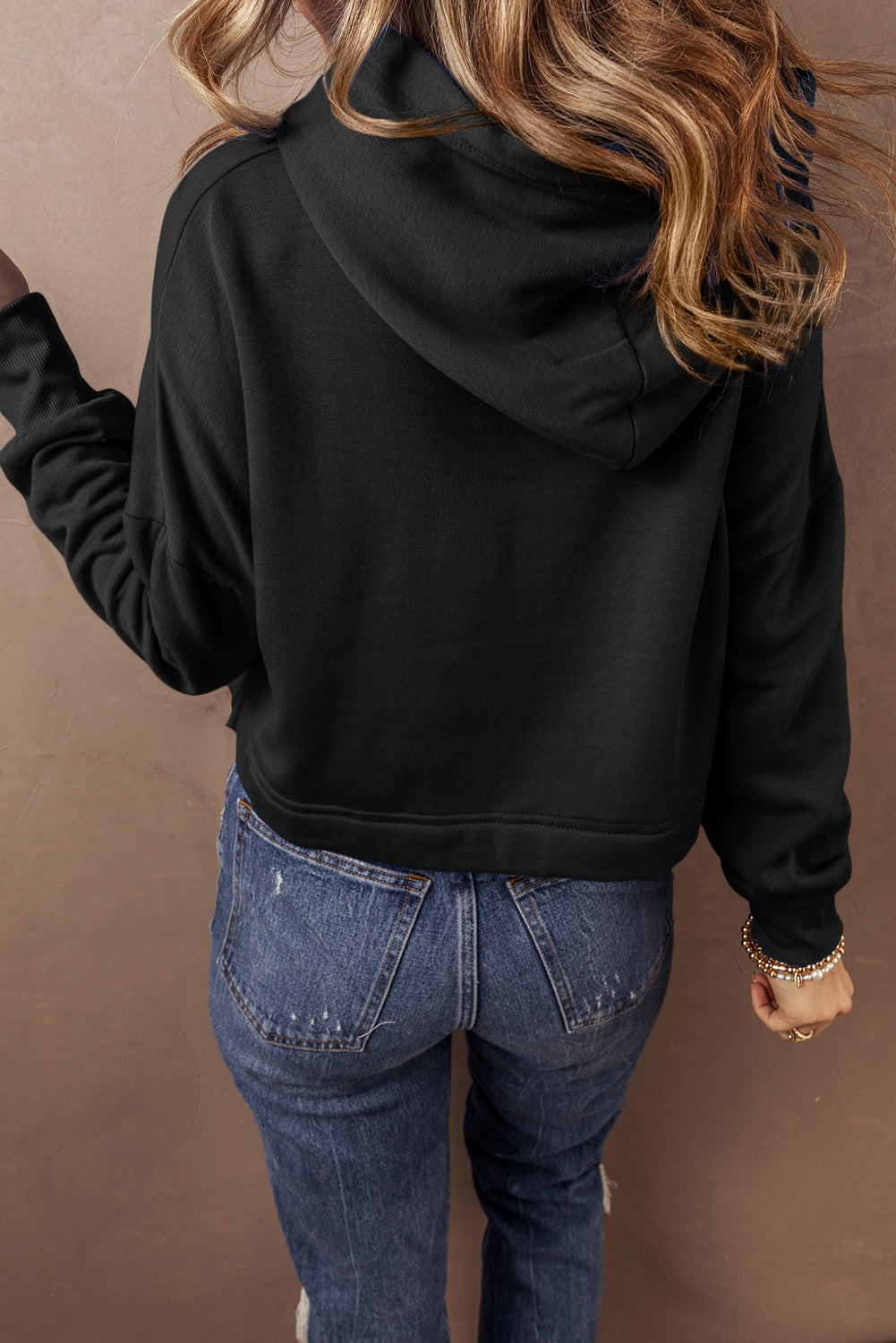 Cropped Hoodie with Drawstring Style Sweatshirts & Hoodies | Chuzko.com