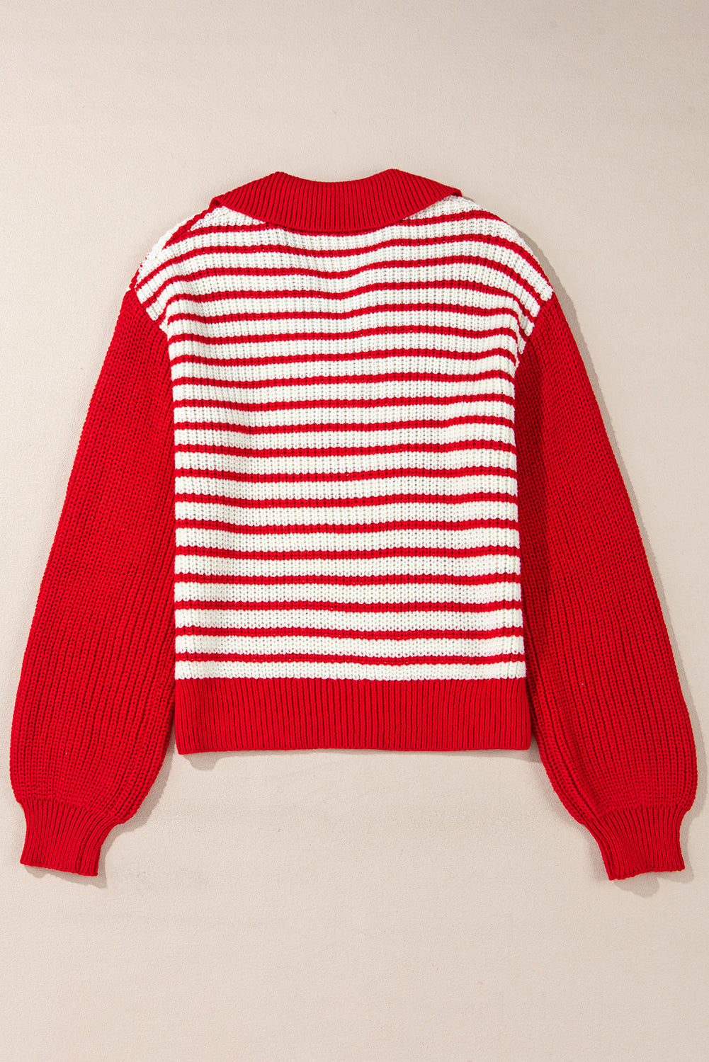 Striped V-Neck Lantern Sleeve Sweater Festive Jumper Sweaters | Chuzko.com