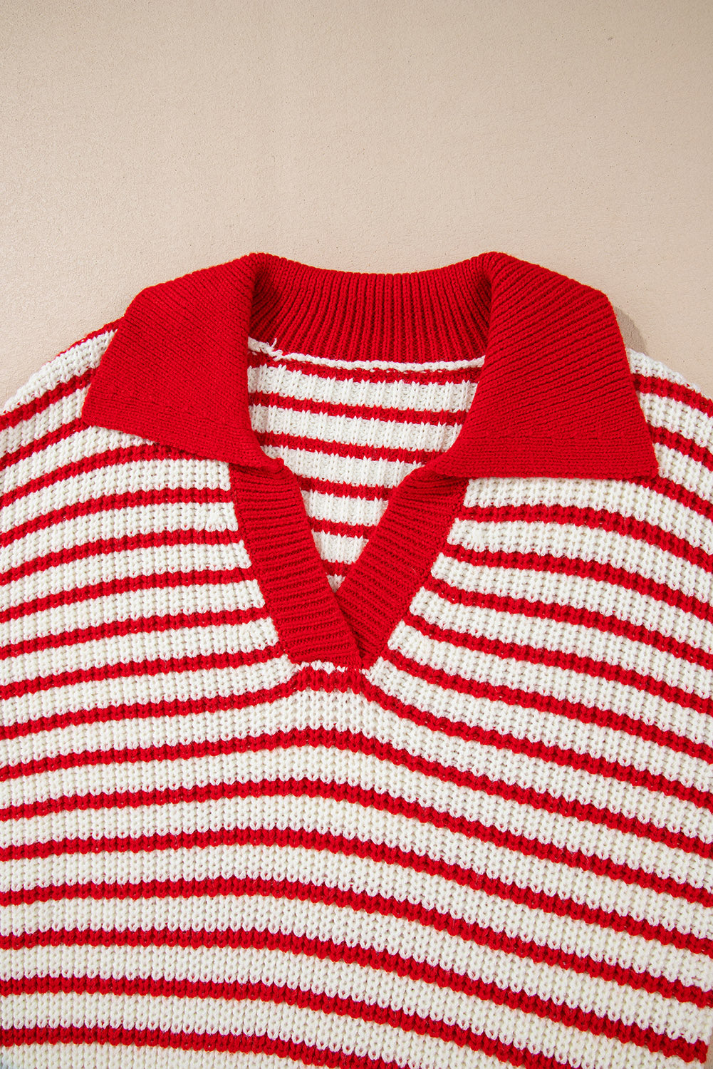 Striped V-Neck Lantern Sleeve Sweater Festive Jumper Sweaters | Chuzko.com