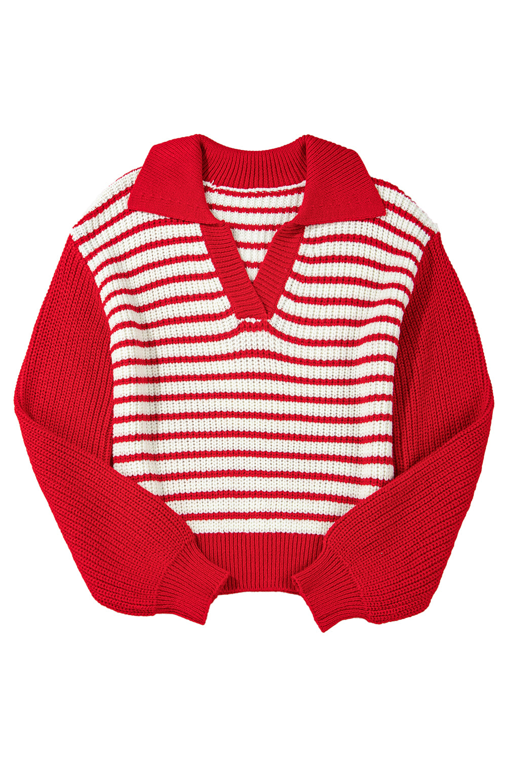 Striped V-Neck Lantern Sleeve Sweater Festive Jumper Sweaters | Chuzko.com