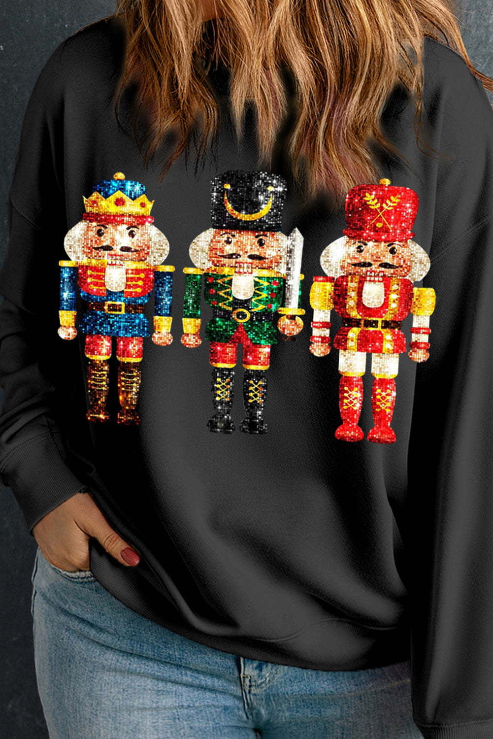 Festive Sequin Nutcracker Sweatshirt for Women Holiday Pullover | Chuzko.com