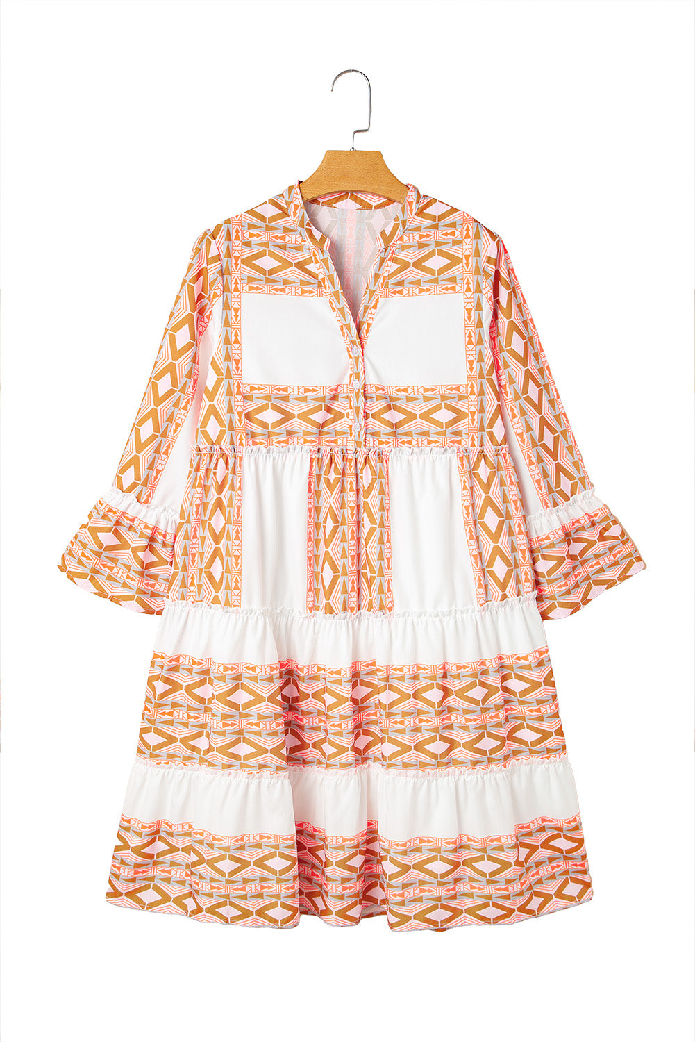 Boho Tiered Geometric Print Ruffle Dress Mini Dresses | Chuzko.com