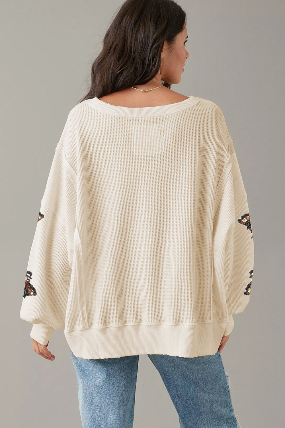 Festive Turkey Knit Pullover Thanksgiving Oversized Waffle Top | Chuzko.com