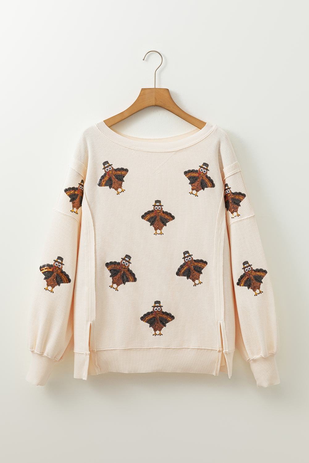 Festive Turkey Knit Pullover Thanksgiving Oversized Waffle Top | Chuzko.com