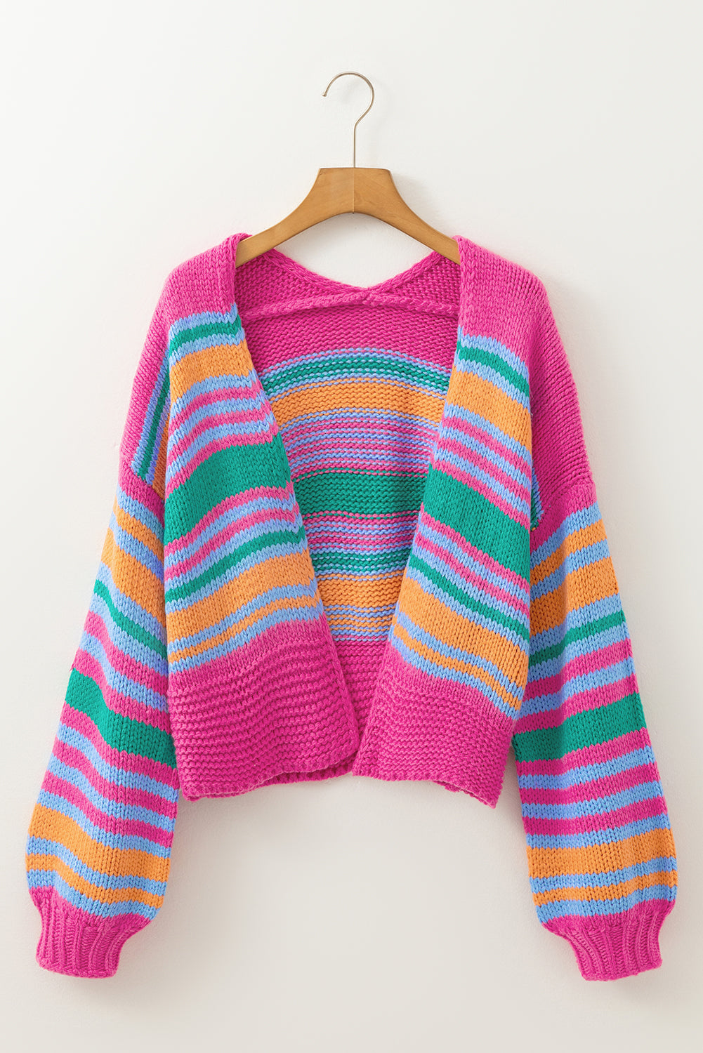 Colorful Striped Cozy Knit Open Cardigan Cardigans | Chuzko.com