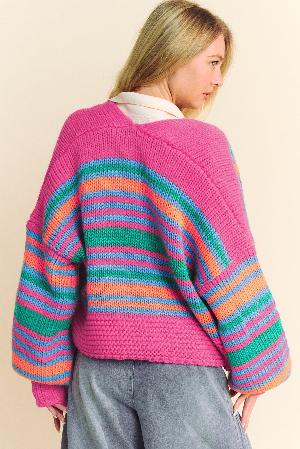 Colorful Striped Cozy Knit Open Cardigan Cardigans | Chuzko.com