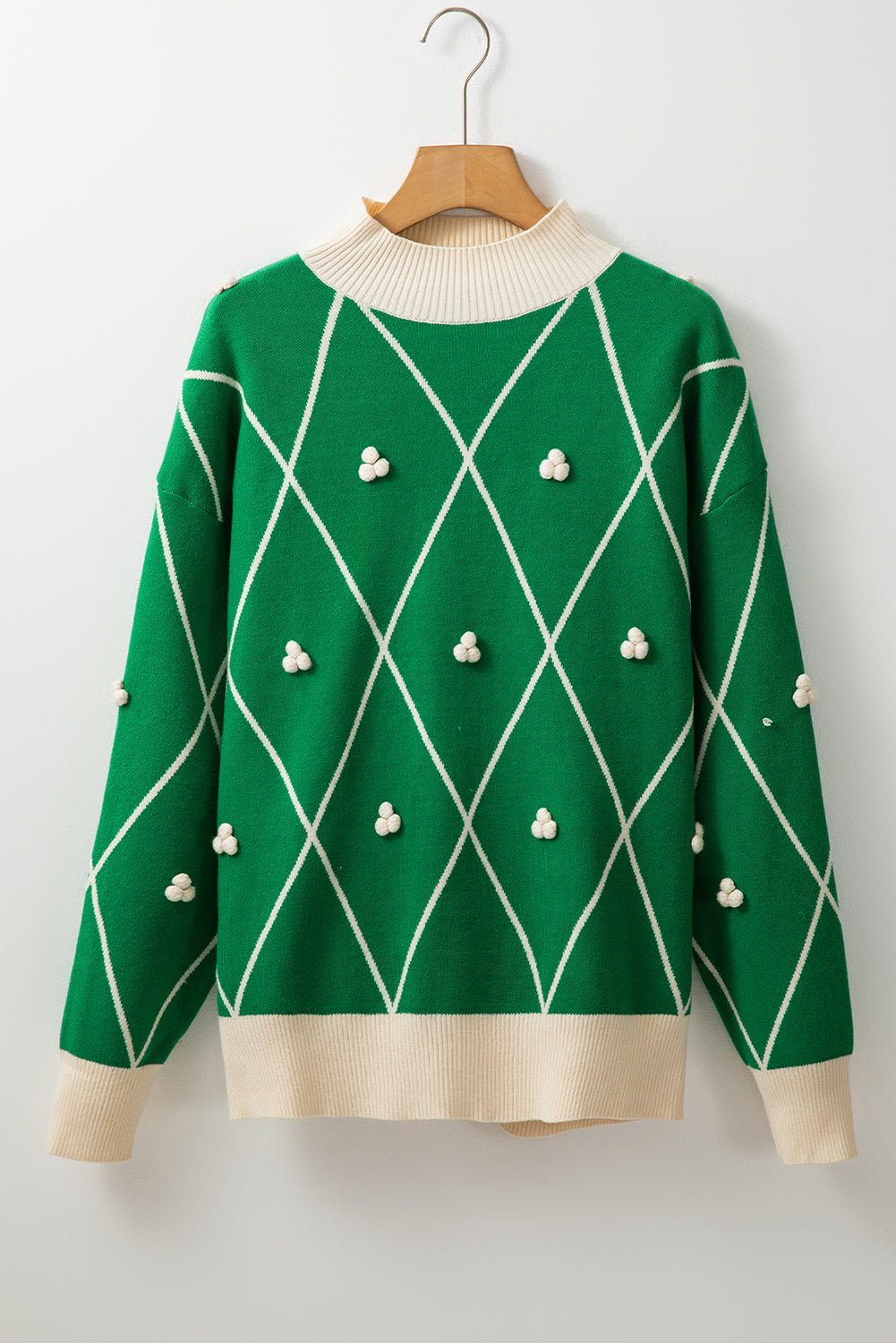 Festive Diamond Pattern Knit Sweater with Pom Accents Sweaters | Chuzko.com