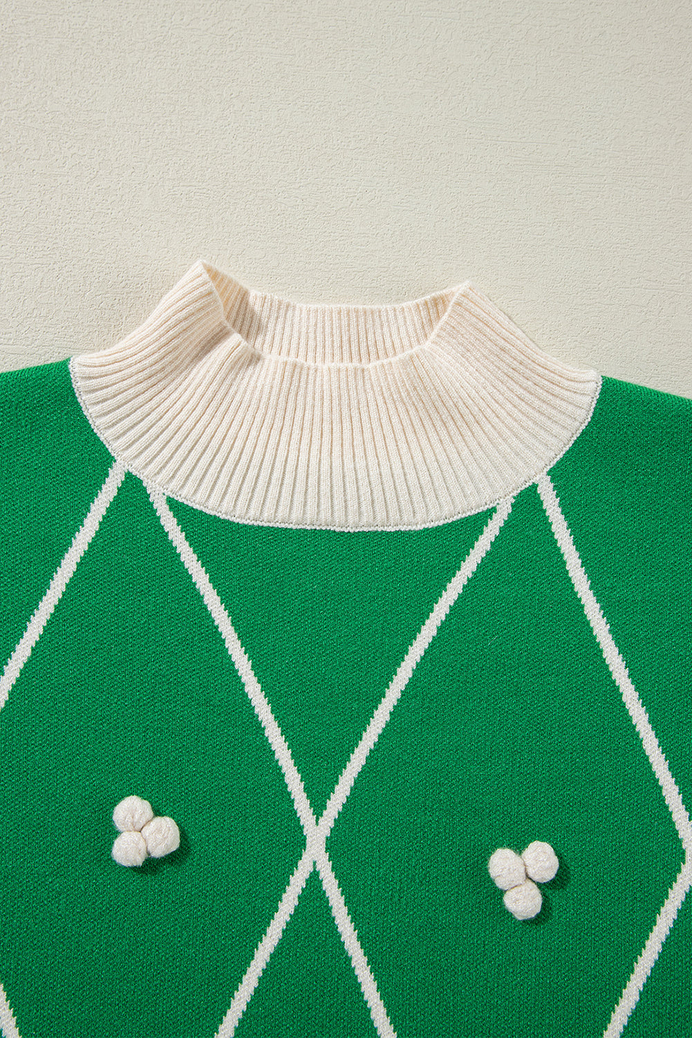 Festive Diamond Pattern Knit Sweater with Pom Accents Sweaters | Chuzko.com