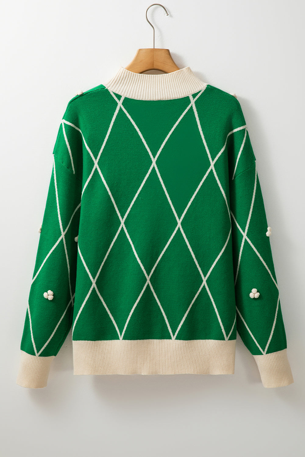 Festive Diamond Pattern Knit Sweater with Pom Accents Sweaters | Chuzko.com