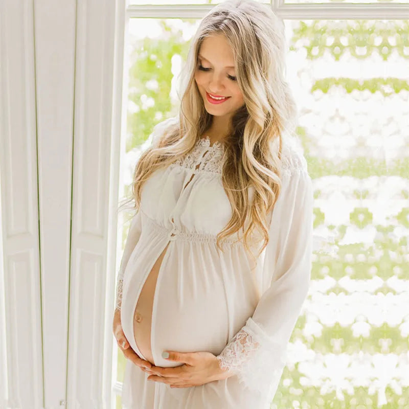 Elegant Off-Shoulder Lace Maternity Dress for Photoshoots	