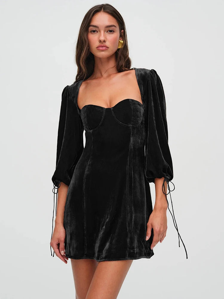 Chic Velvet Backless Bustier Mini Dress for Holidays	