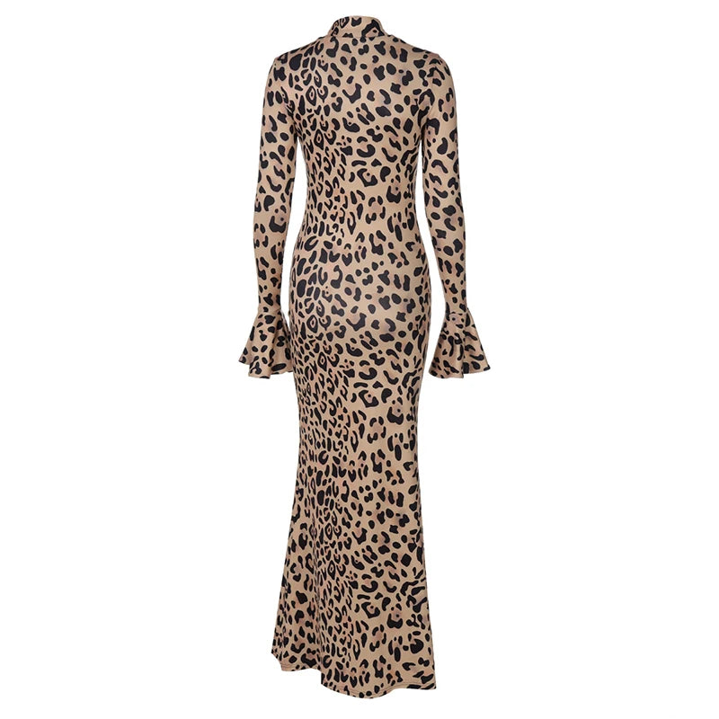 High Neck Leopard Evening Maxi Dress Party Dresses | Chuzko.com