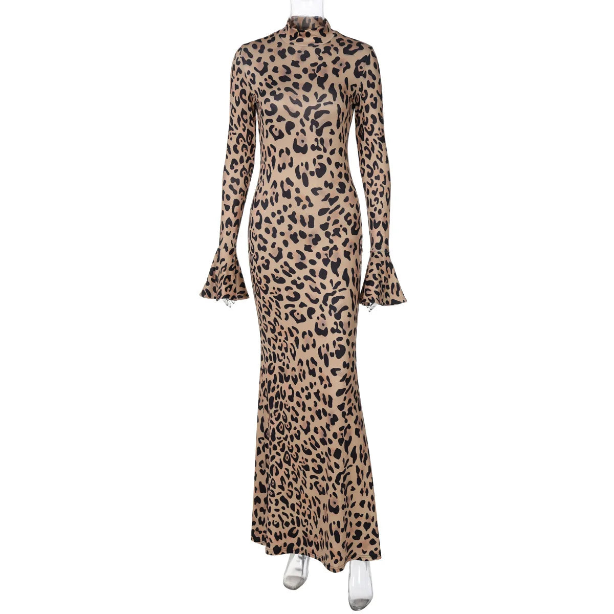 High Neck Leopard Evening Maxi Dress Party Dresses | Chuzko.com