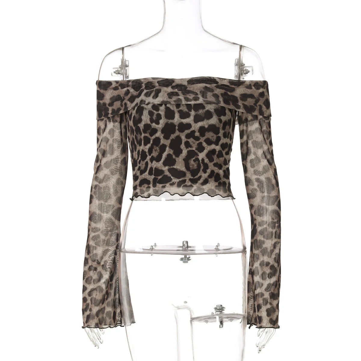 Leopard Print Bardot Crop Top Crop Tops | Chuzko.com