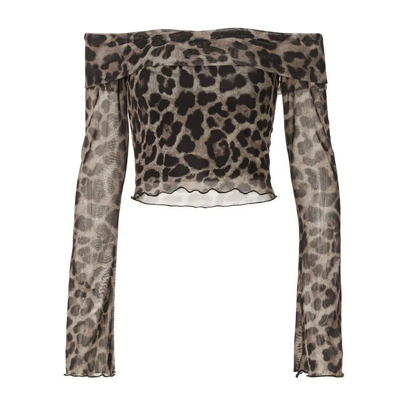 Leopard Print Bardot Crop Top Crop Tops | Chuzko.com