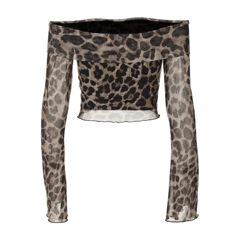 Leopard Print Bardot Crop Top Crop Tops | Chuzko.com