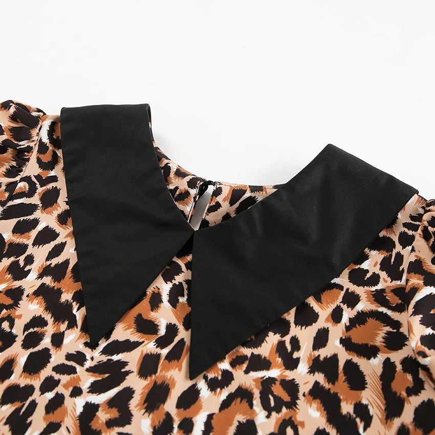 Leopard Print Peter Pan Dress Animal Print Dresses | Chuzko.com