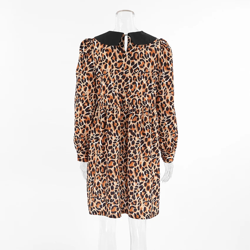 Leopard Print Peter Pan Dress Animal Print Dresses | Chuzko.com