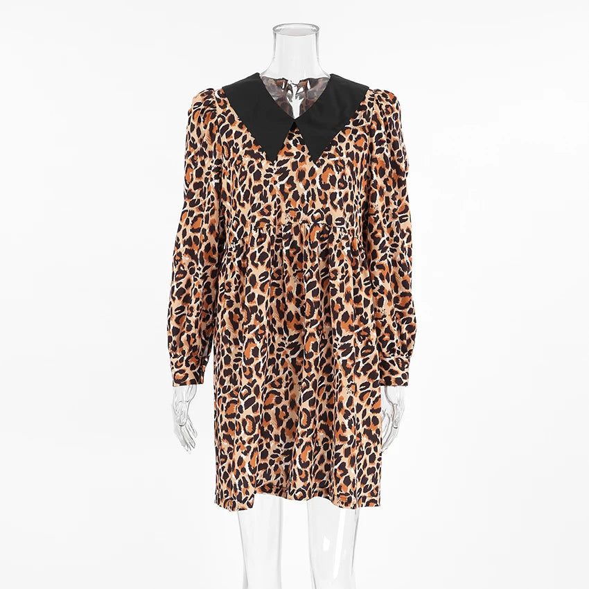 Leopard Print Peter Pan Dress Animal Print Dresses | Chuzko.com