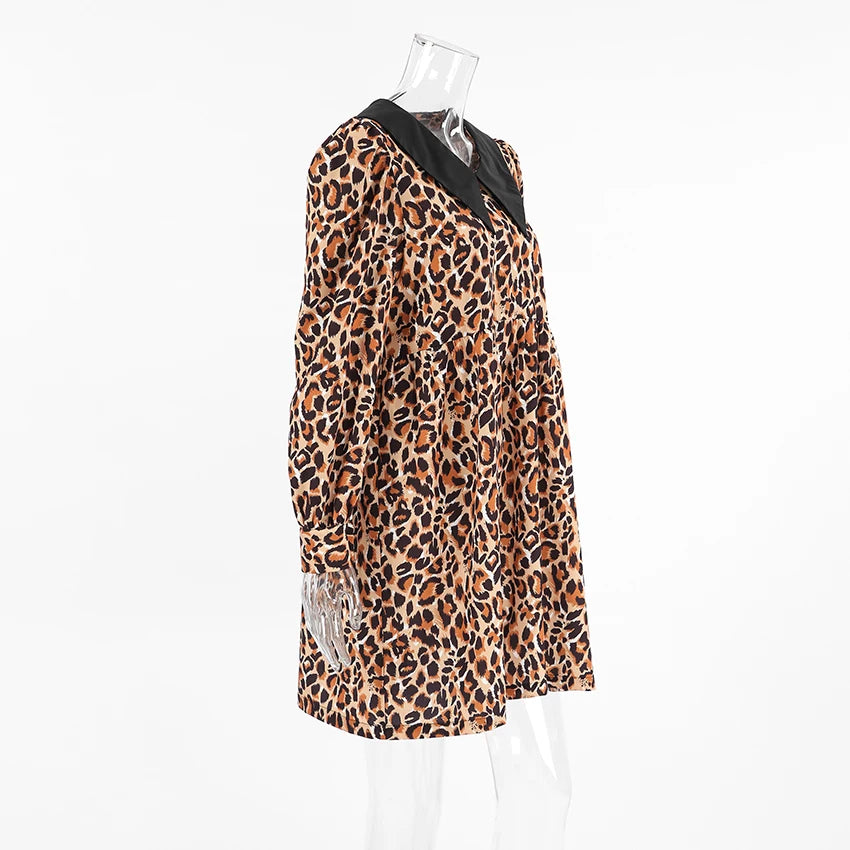 Leopard Print Peter Pan Dress Animal Print Dresses | Chuzko.com