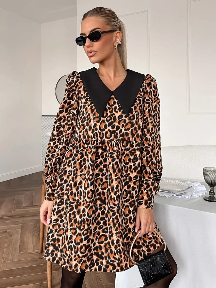 Leopard Print Peter Pan Dress Animal Print Dresses | Chuzko.com