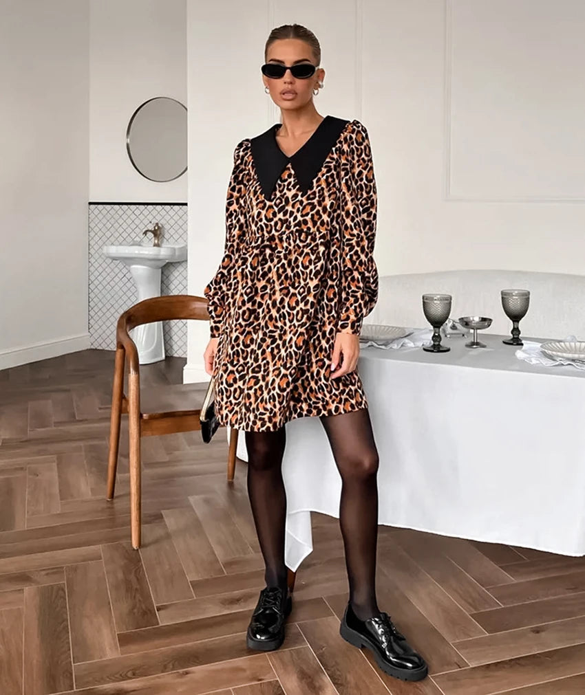 Leopard Print Peter Pan Dress - Bold & Stylish	