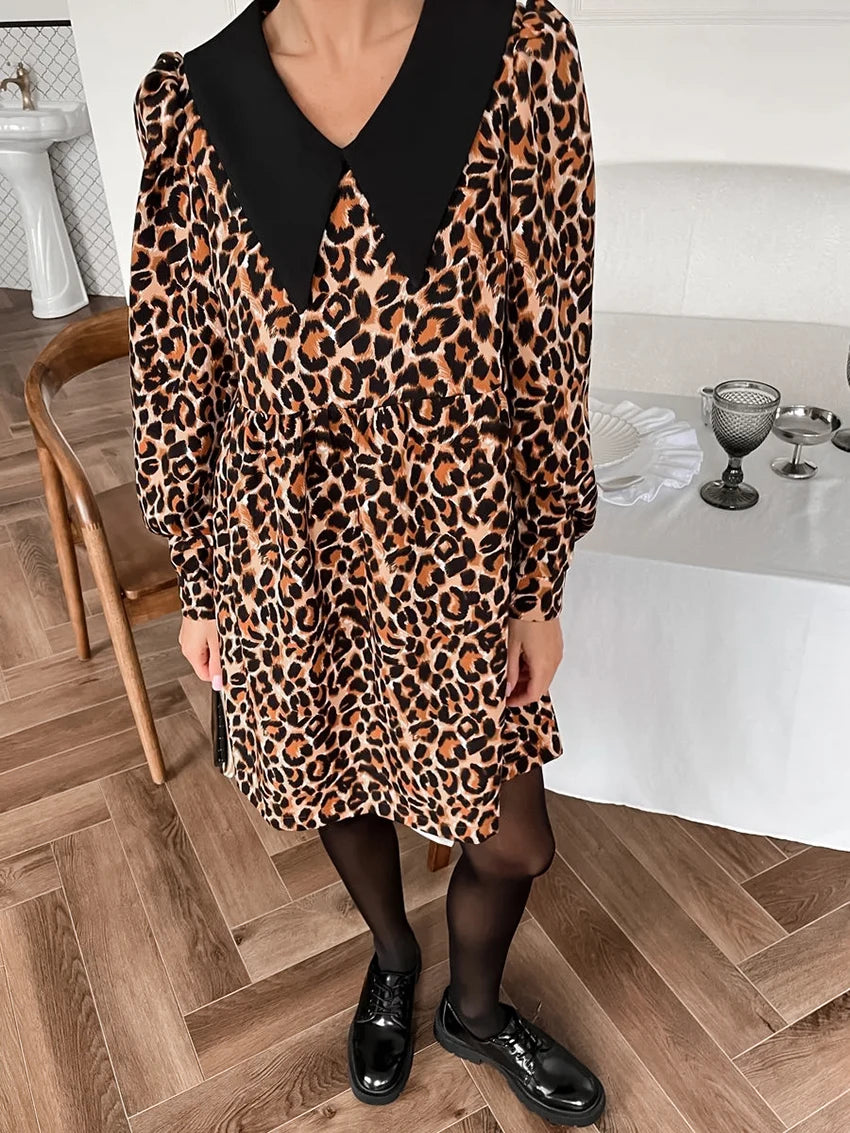 Leopard Print Peter Pan Dress Animal Print Dresses | Chuzko.com