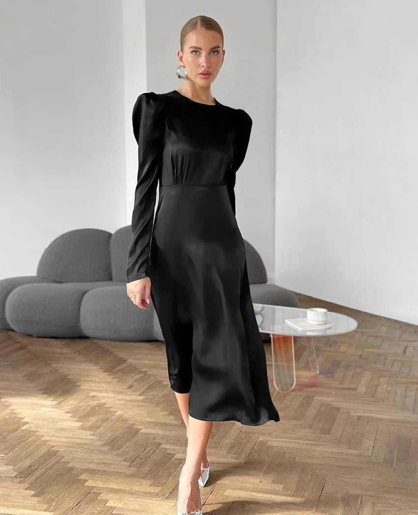 Elegant Puff Sleeve Cocktail Dress Tailored LBD Elegant Dresses | Chuzko.com