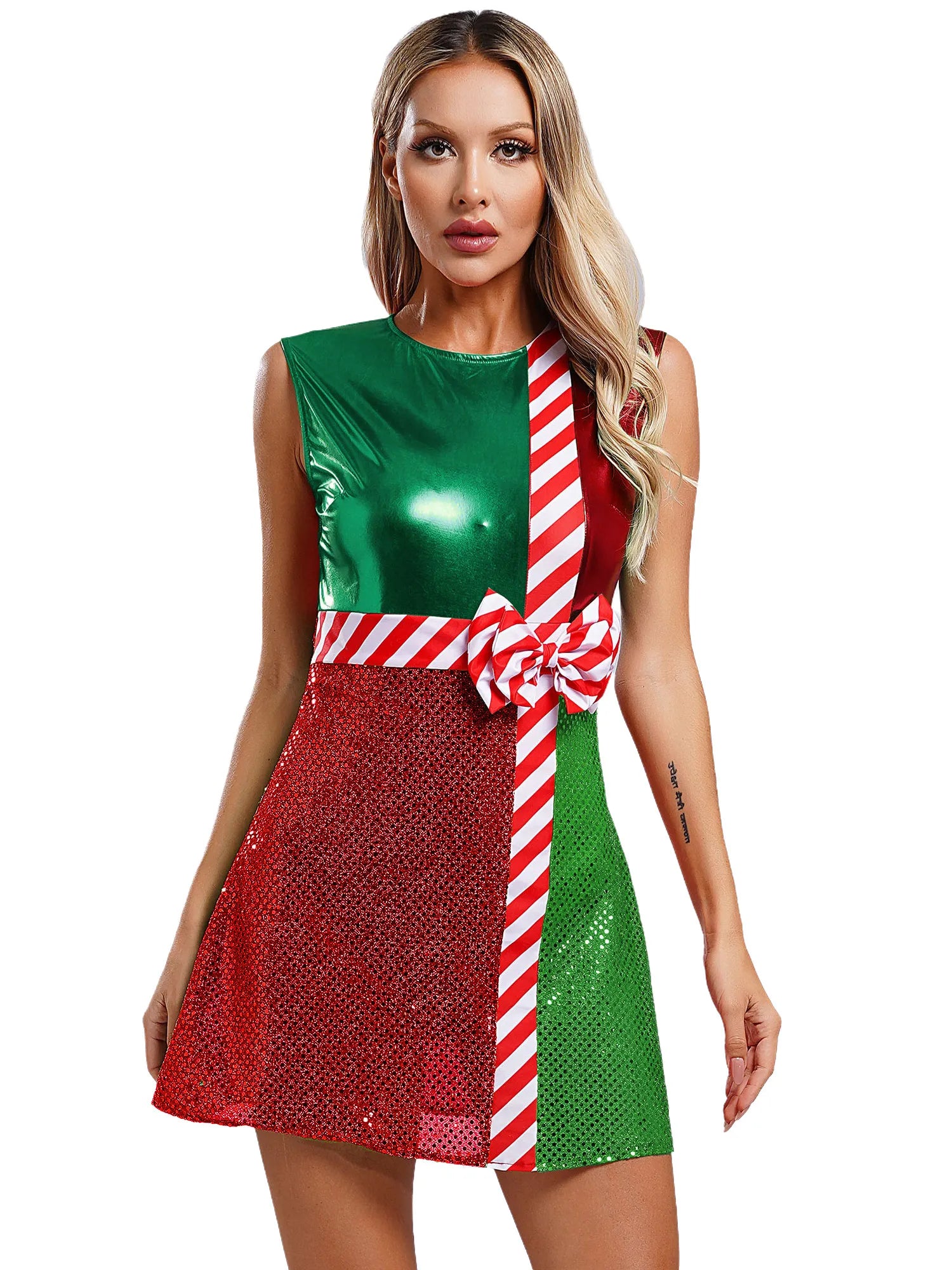 Festive Sparkle Candy Cane Christmas Costume Dress Xmas Dresses | Chuzko.com