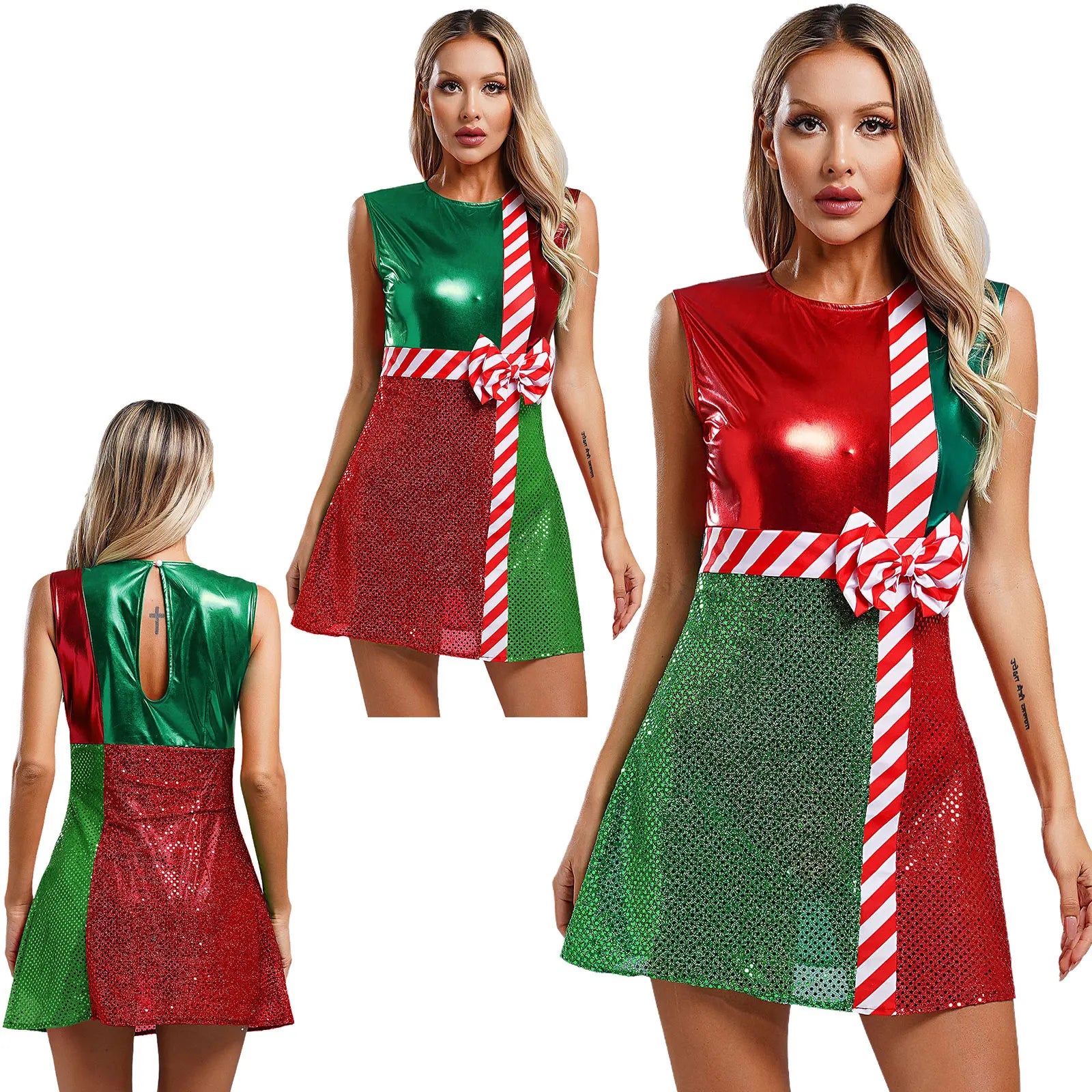 Festive Sparkle Candy Cane Christmas Costume Dress Xmas Dresses | Chuzko.com