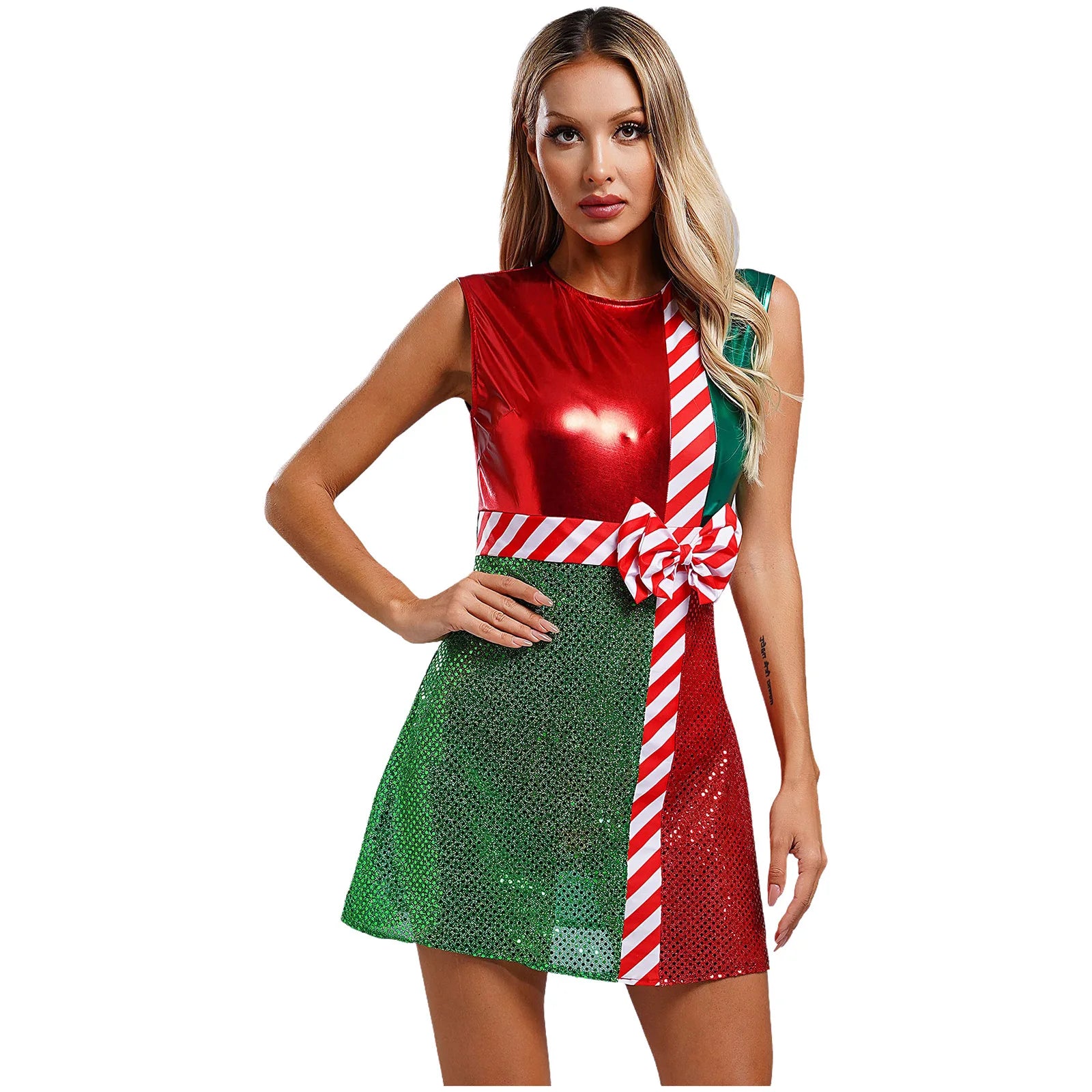 Festive Sparkle Candy Cane Christmas Costume Dress Xmas Dresses | Chuzko.com