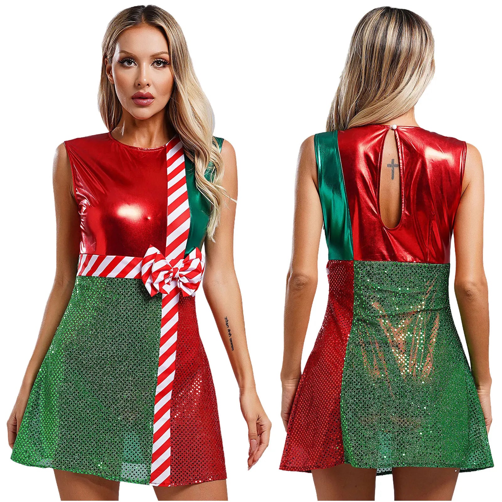 Festive Sparkle Candy Cane Christmas Costume Dress Xmas Dresses | Chuzko.com