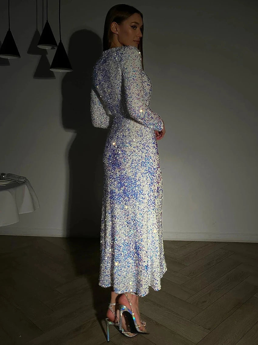 Elegant Sequin Sparkle Winter Midi Dress Elegant Dresses | Chuzko.com