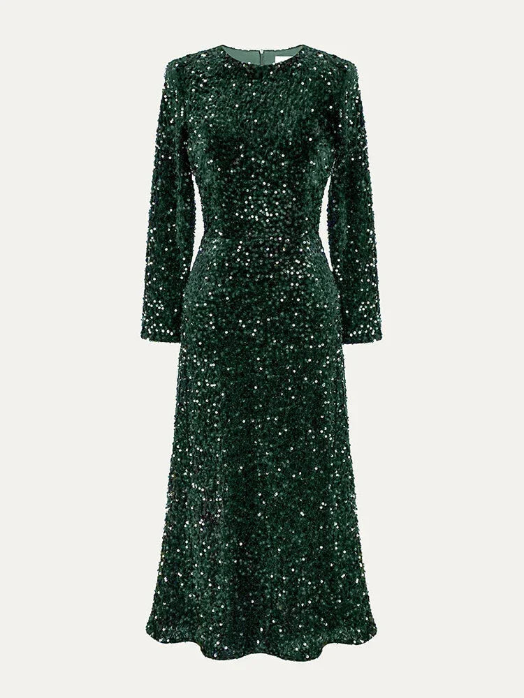 Elegant Sequin Sparkle Winter Midi Dress Elegant Dresses | Chuzko.com