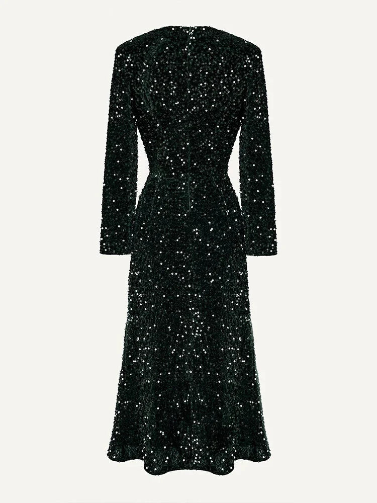 Elegant Sequin Sparkle Winter Midi Dress Elegant Dresses | Chuzko.com