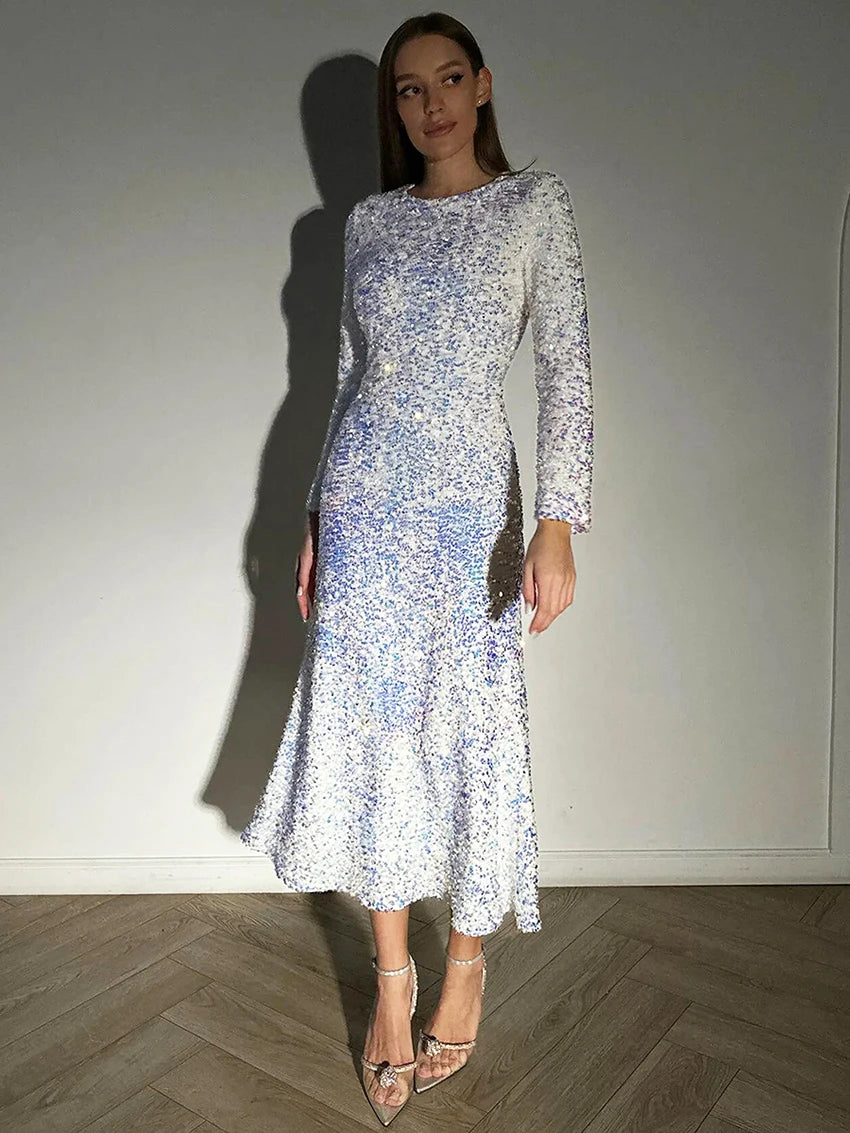 Elegant Sequin Sparkle Winter Midi Dress Elegant Dresses | Chuzko.com