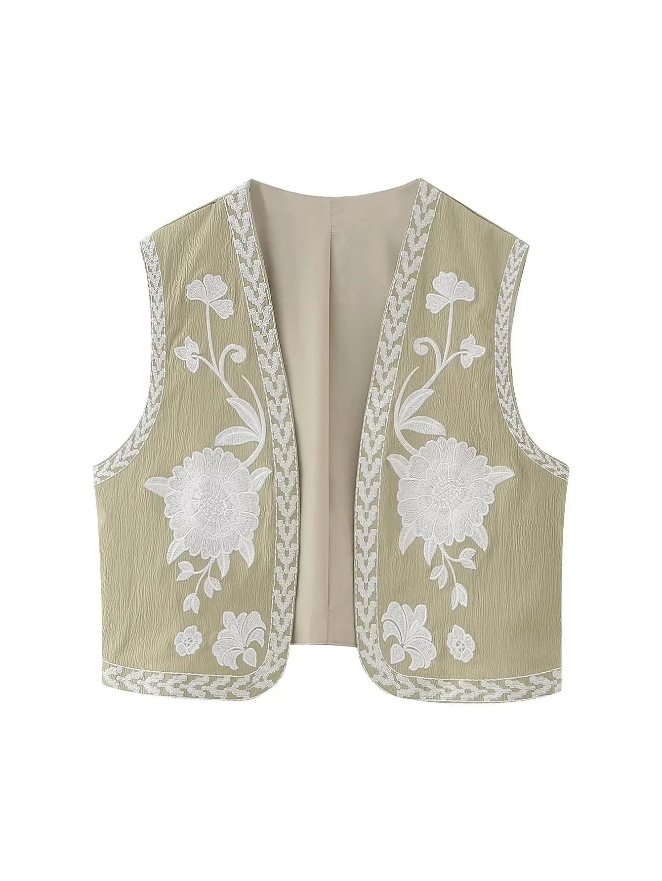 Artisanal Embroidered Cropped Waistcoat - Women Vintage Vest | Chuzko.com