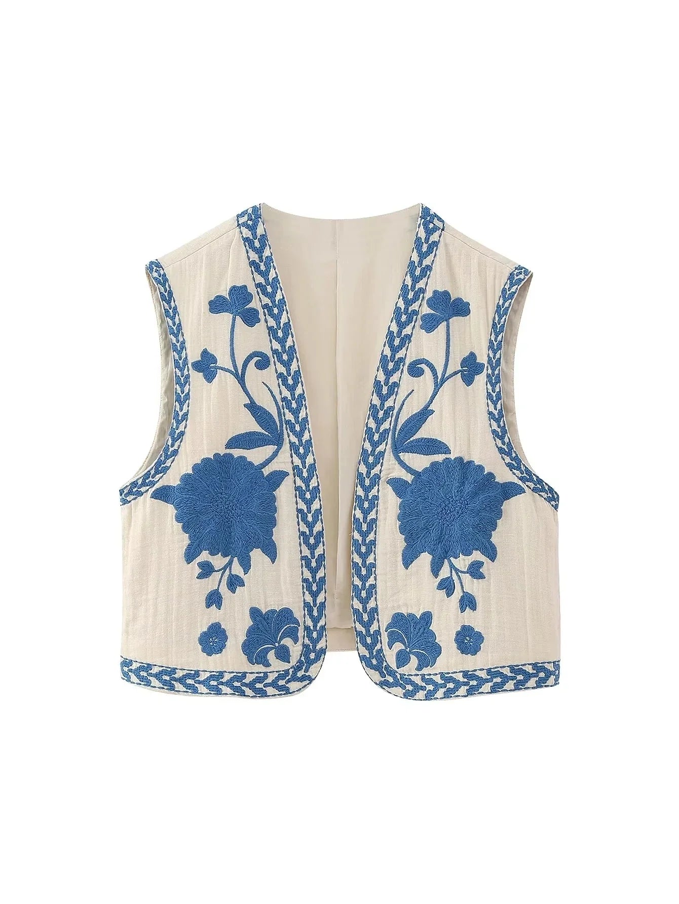 Artisanal Embroidered Cropped Waistcoat - Women Vintage Vest | Chuzko.com