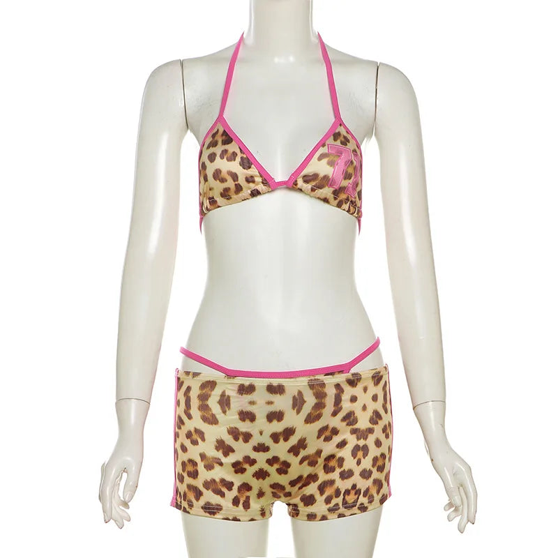 3-Piece Leopard Print Bikini Triangle Bra Swimsuit Set with | Chuzko.com