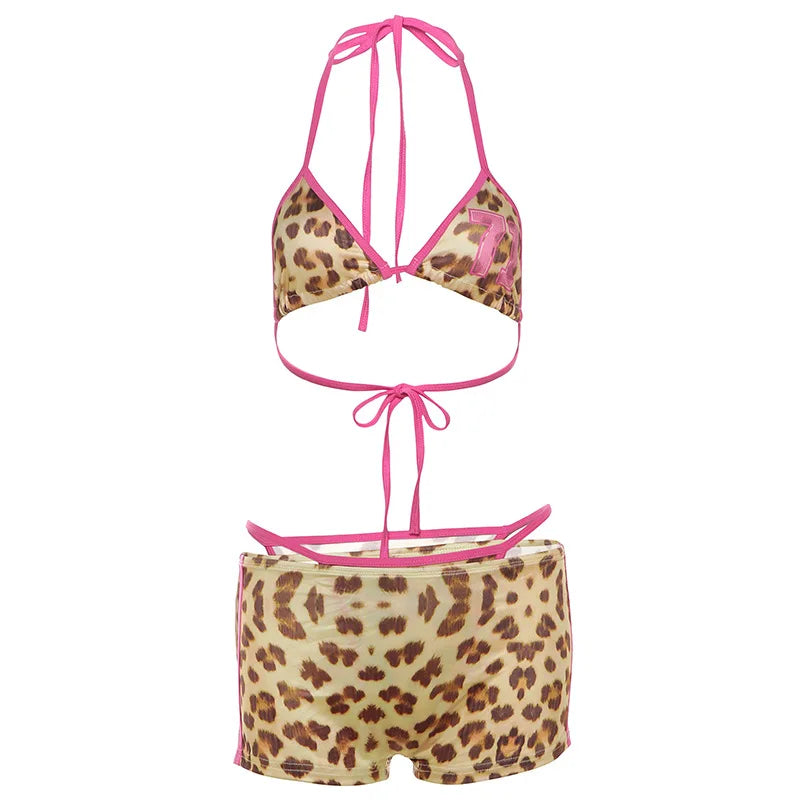 3-Piece Leopard Print Bikini Triangle Bra Swimsuit Set with | Chuzko.com