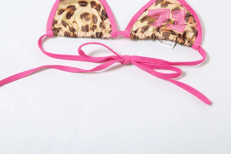 3-Piece Leopard Print Bikini Triangle Bra Swimsuit Set with | Chuzko.com