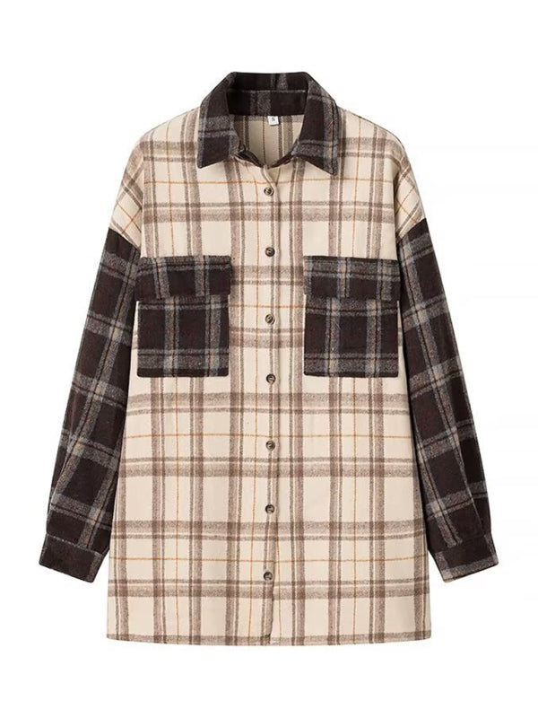 Patchwork Plaid Shacket Autumn Shirt Jackets | Chuzko.com