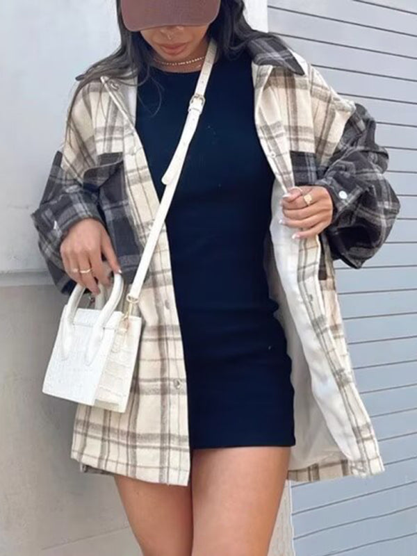 Patchwork Plaid Shacket Autumn Shirt Jackets | Chuzko.com